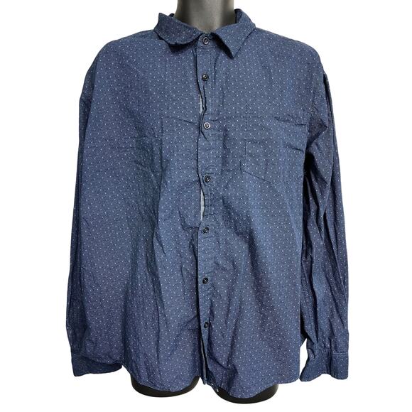 Monument Button Up Shirt 2XL Blue Dotted All Over Print Long Sleeves 100% Cotton - Picture 1 of 5